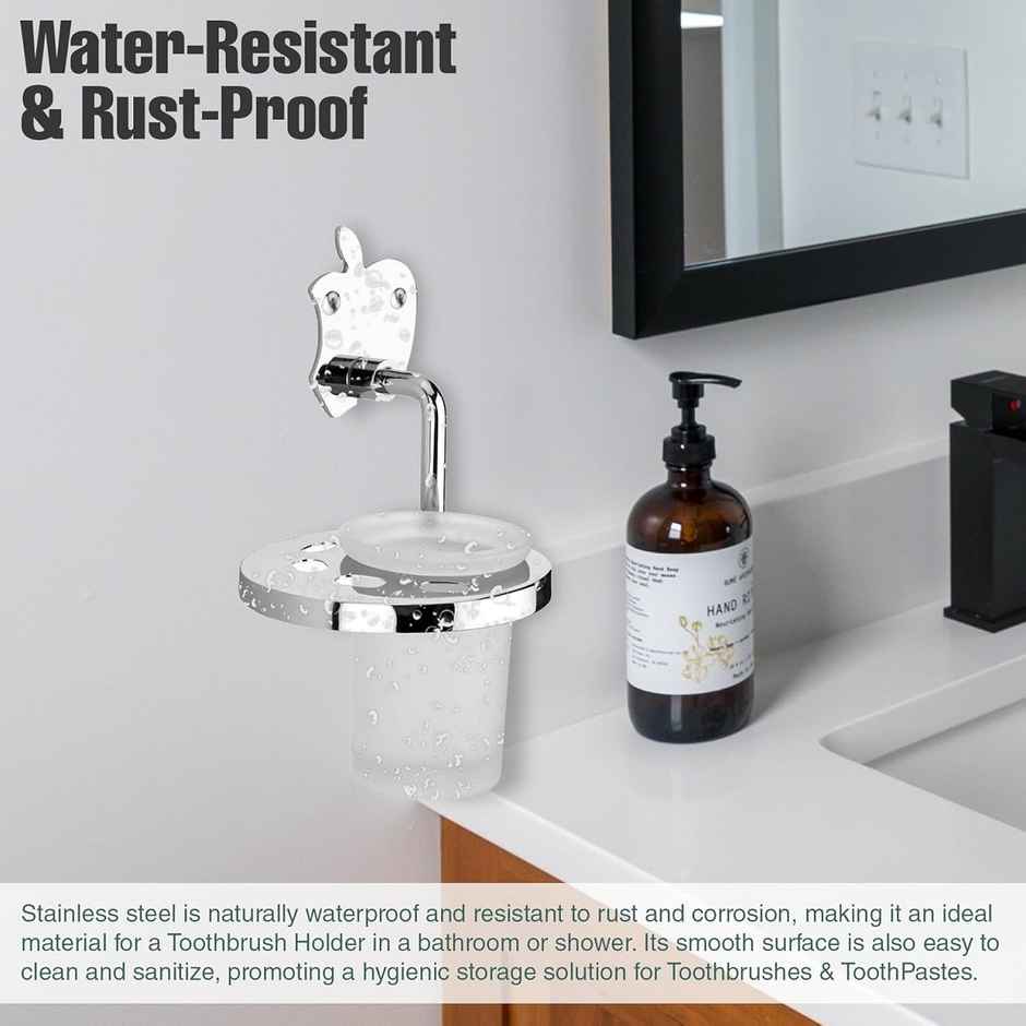 GLOXY Stainless Steel Wall Mounted Toothbrush Holder Toothpaste Stand for Bathroom SS304