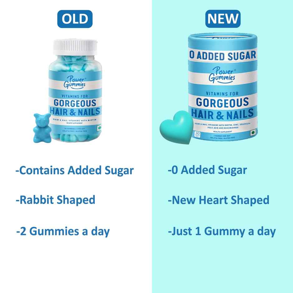 Power Gummies Gorgeous Hair And Nails Gummies� Now With 0 Added Sugar & New Heart Shape