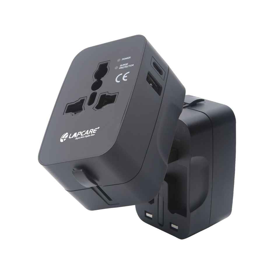 Lapcare Universal Travel Adapter | 1 Power Socket | 1 USB & 1 Type-C Ports | Fast Charging