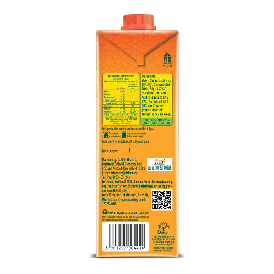 Dabur Real Litchi Fruit Juice | Sweet & Refreshing