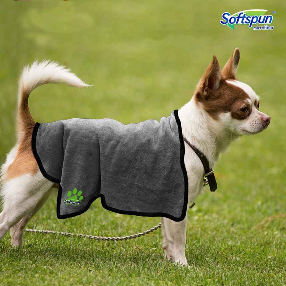 Softspun Microfiber Pet Towel (Small, 380 GSM, 40x60cm, 1pc, Grey)
