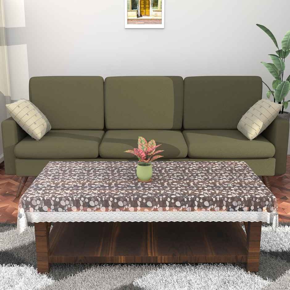 Kuber Industries 3D Coin Print Center Table Cover 4 Seater with Silver Lace (Transparent)