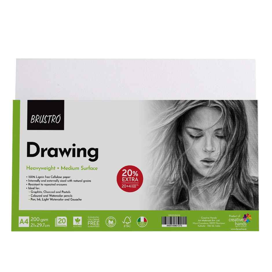 Brustro Drawing Paper 200 Gsm A4 - Pack Of 20 & 4 Free Sheets