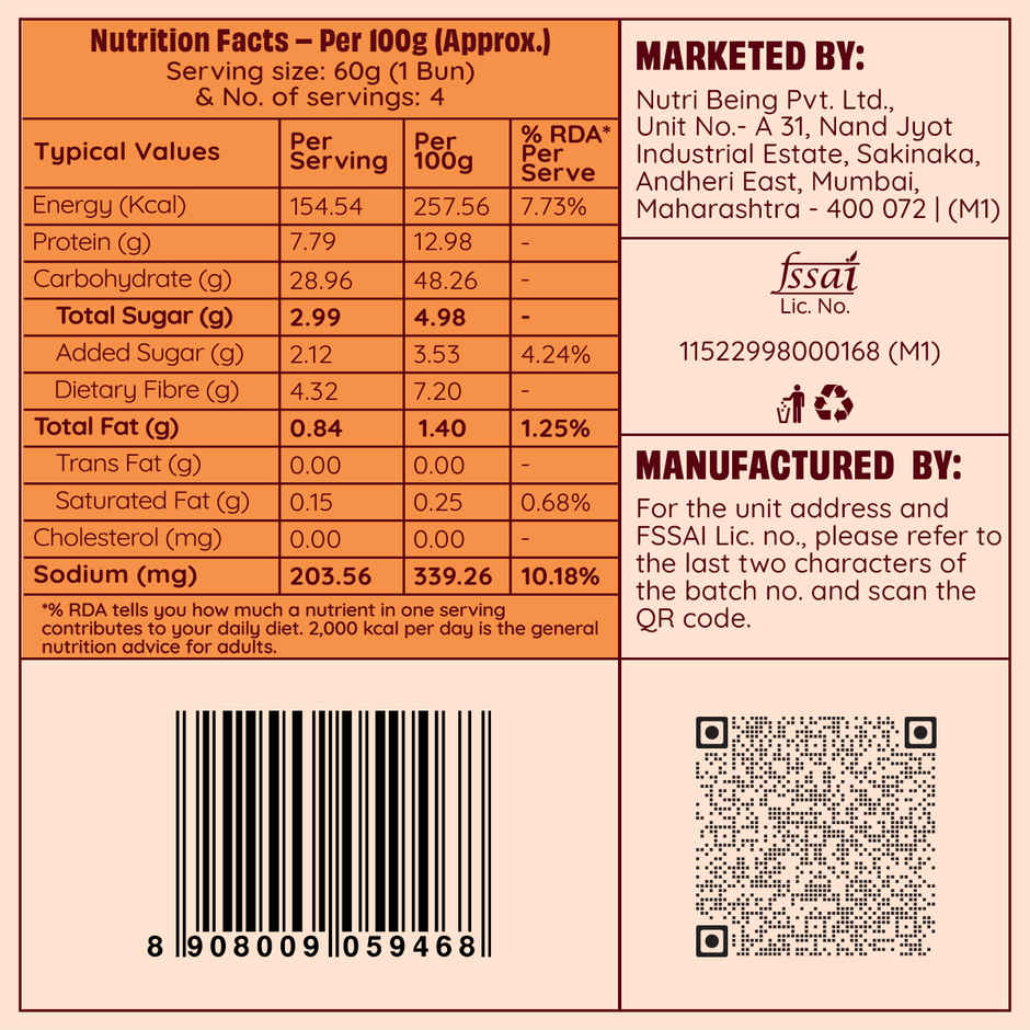 The Health Factory Zero Maida Burger Bun (Pack of 4) | Clean Label, Not Brown