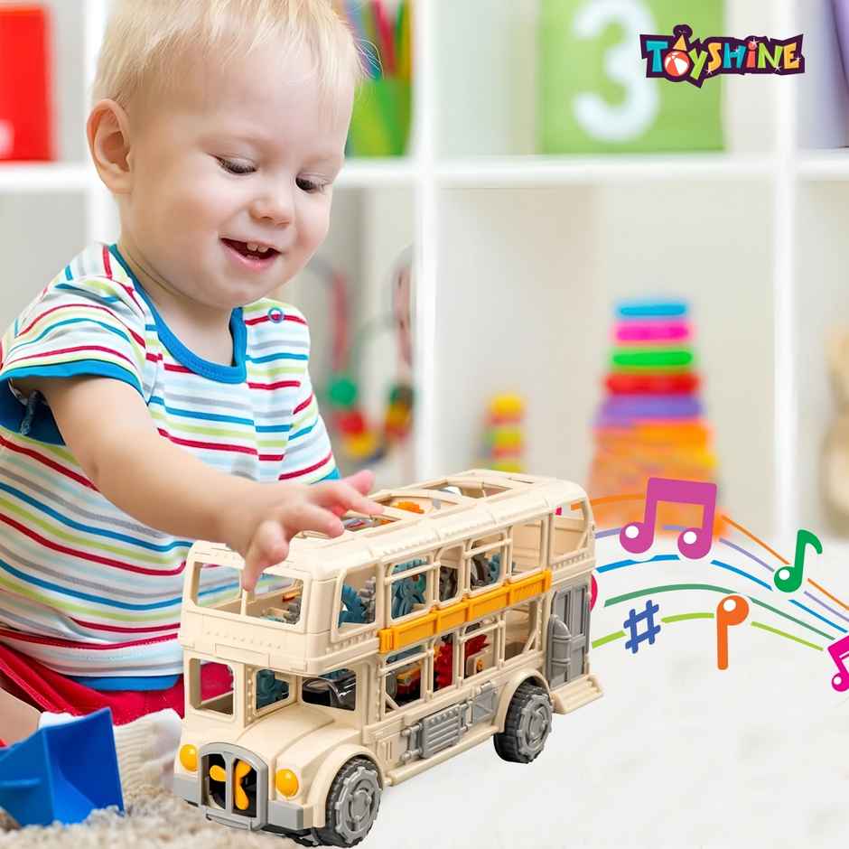Toyshine Double-Decker Vintage Bus Toy with 360 Degree Rotation | Lights & Music - Ages 3+