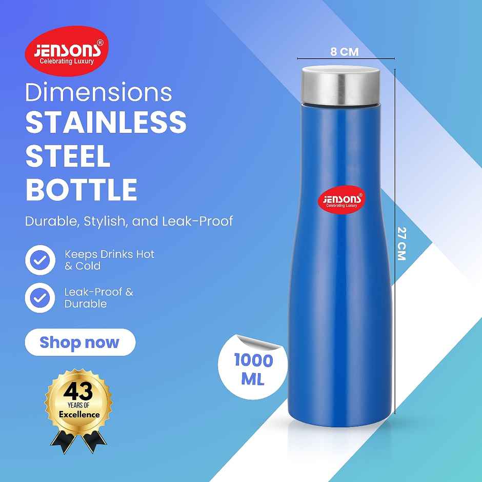 Jensons Stainless Steel Single Wall Flora 1 Bottle Liter | Blue | 1 L