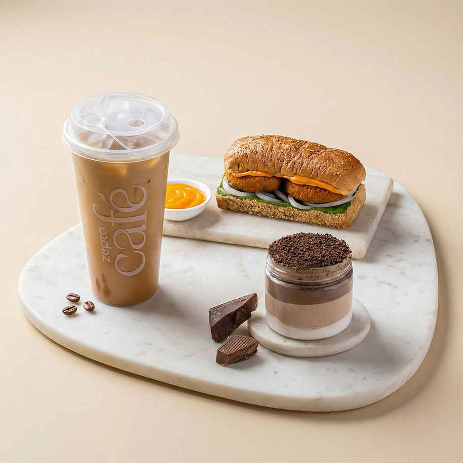 Bombay Aloo Tikki Sandwich (1pc) & Classic Cold Coffee (1pc) & Triple Chocolate Mousse (1pc) Combo