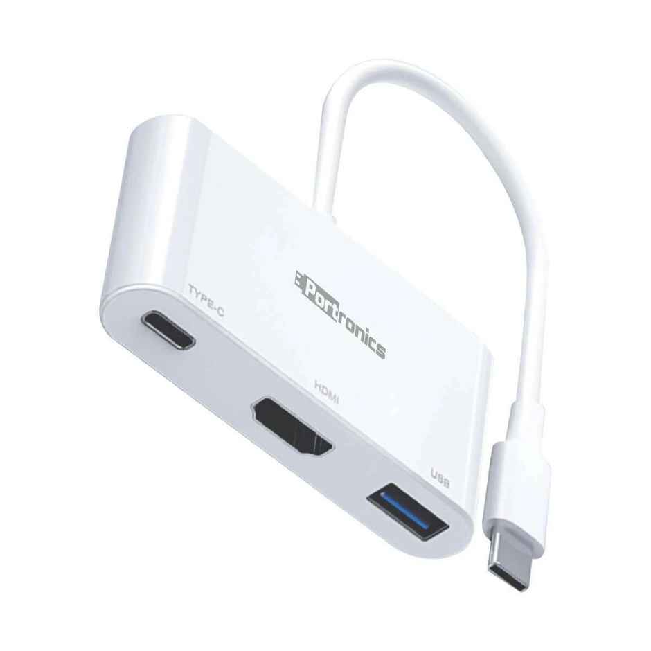 Portronics C-Konnect 3-In-1 USB Type C Adapter - White | Type-C + USB + HDMI
