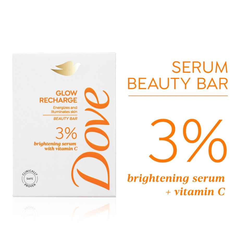 Dove 3% Brightening Serum + Vitamin C Glow Recharge Serum Beauty Bar | Pack of 3