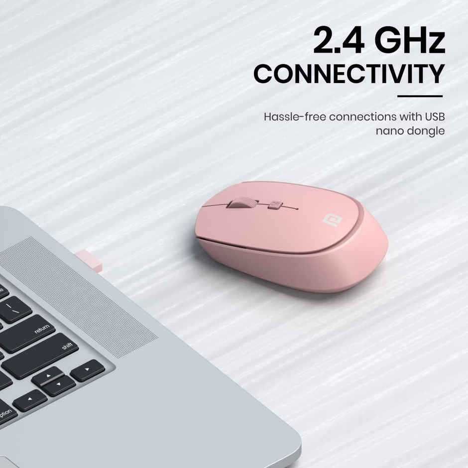 Portronics Toad 23 Wireless Optical Mouse with 2.4GHz, USB Nano Dongle, Optical Orientation, Click Wheel, Adjustable DPI - Pink