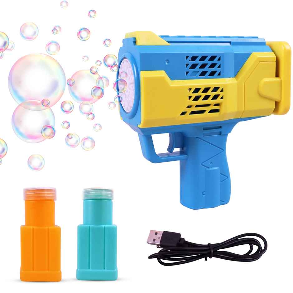 Toyshine 15-Hole Automatic Rechargeable Bubble Gun Machine with 2 Refill Bottles, Assorted