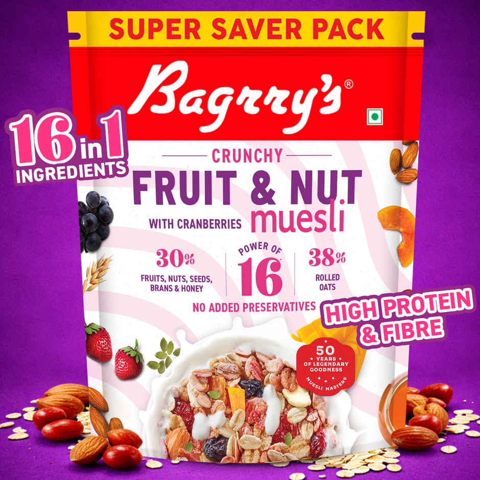 Bagrry's Crunchy Muesli 30% Fruit & Nut with Cranberries | 34% Rich Fibre Oats Combo