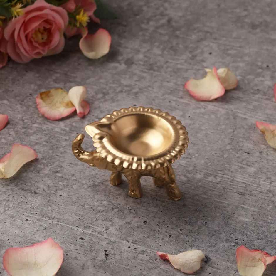 Elephant Diya Tealight Candle Holder | Resin | Gold | Urban Born