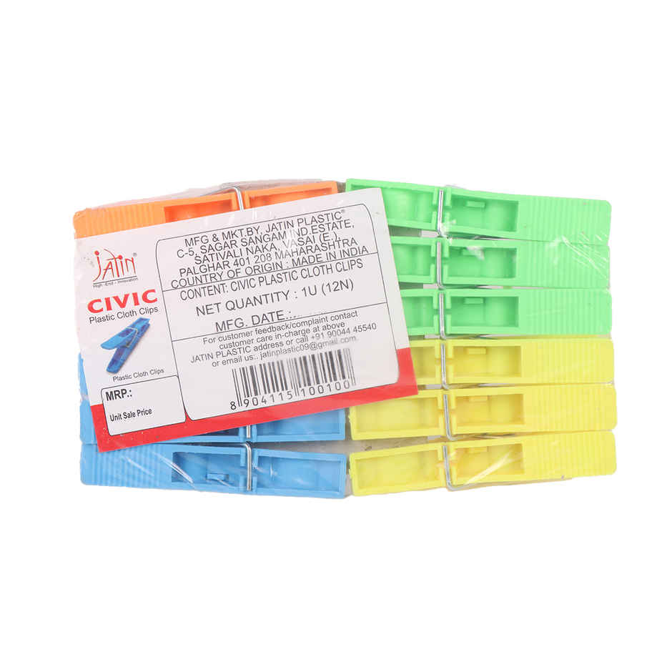 Jatin Civic Plastic Cloth Hanging Clips Set of 12 pcs | Assorted