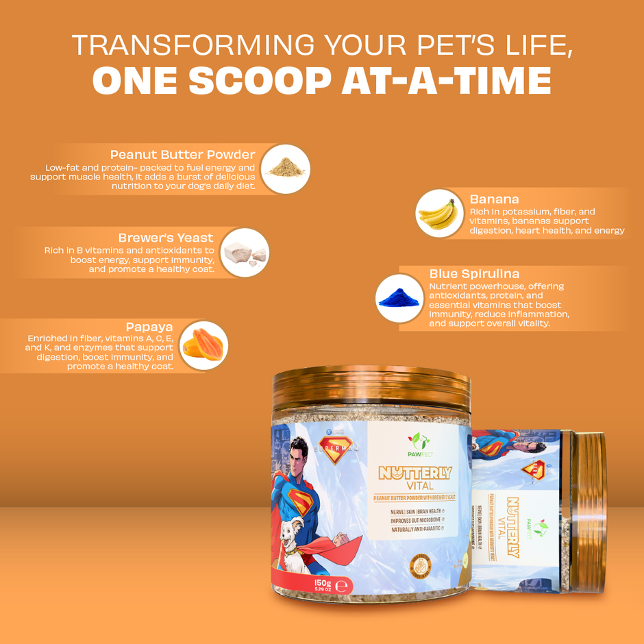 Pawfect Nutterly Vital Peanut Butter Powder Daily Dog Food Topper for Dogs