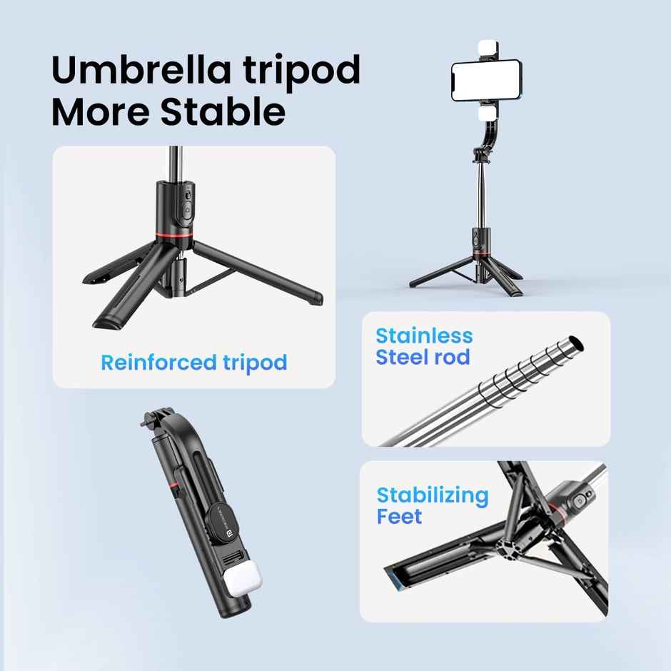 Portronics Lumistick Smart Selfie Stick with 360 Degree Rotation, Bluetooth v5.3(Black)