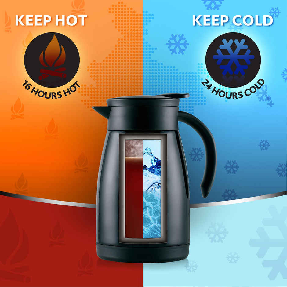 Borosil Stainless Steel Teapot | 750 ml | Black | Double Wall Vacuum Insulated