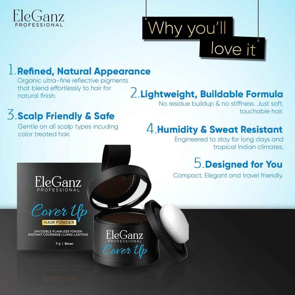 EleGanz Professional Cover-Up Hair Powder | Instant Root Concealer - Brown