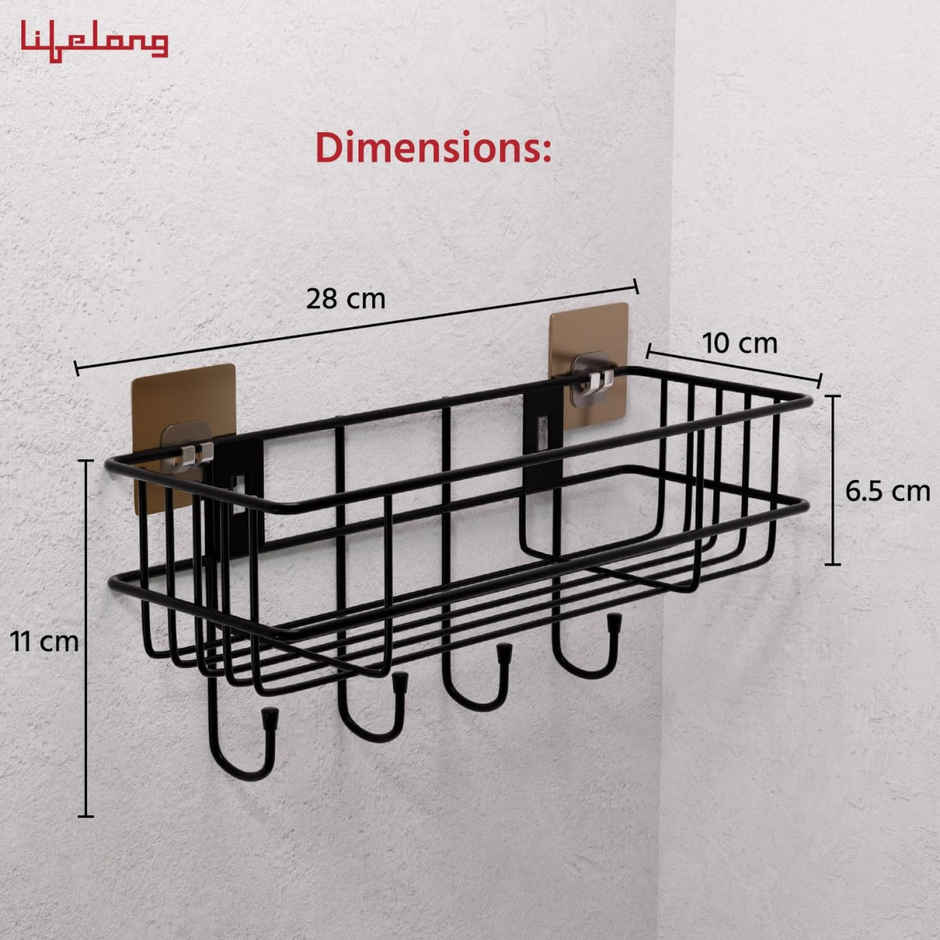 Lifelong Bathroom Shelf For Storage - Wall Mounted Washroom Rack Towel Holder Pack Of 2 - Black