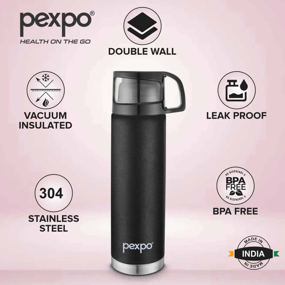 Pexpo Vacuum Insulated Water Bottle With Jute-Bag | 1 L | 24 Hrs Hot And Cold Ferrero Flask