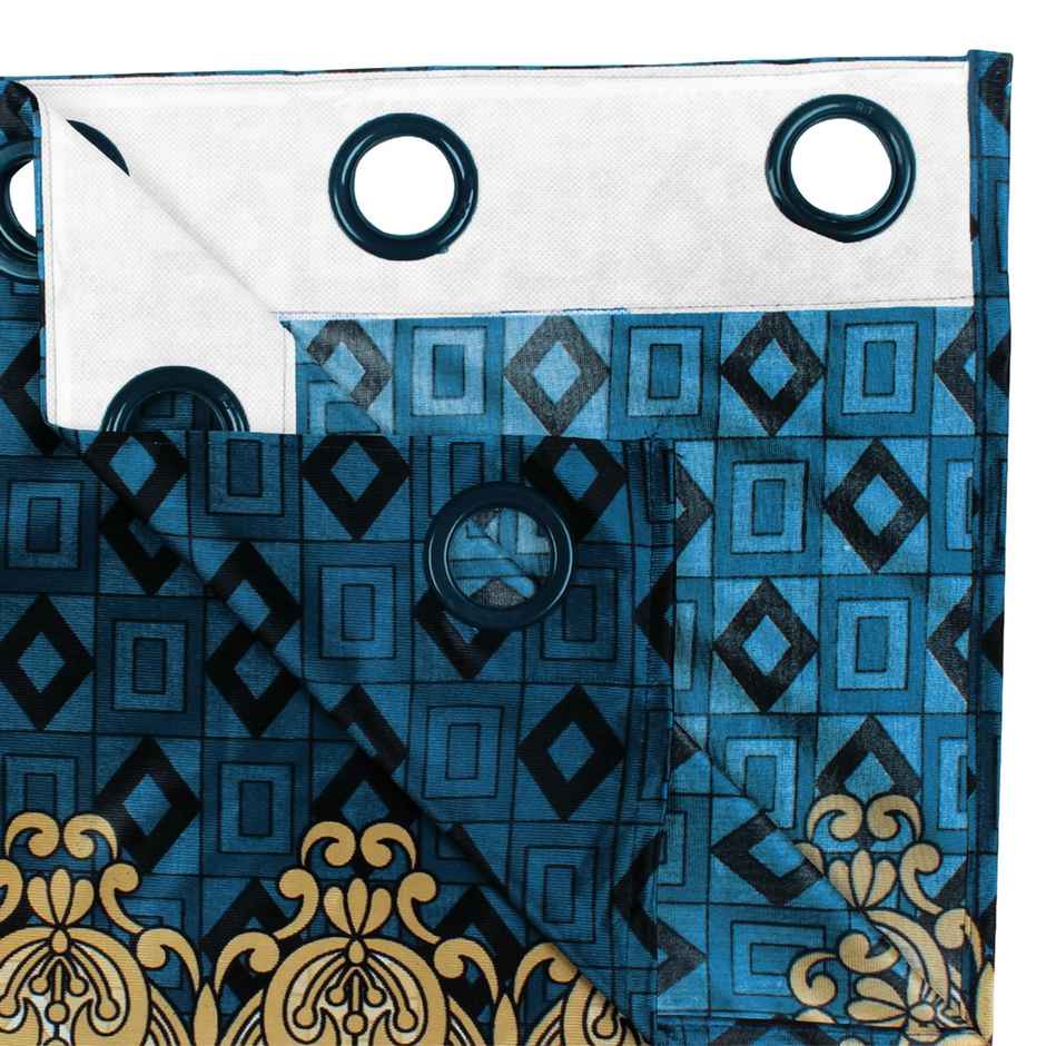 Story@Home 200 GSM Polyester Ethnic 2 Piece Door Curtain | Blue & Ivory