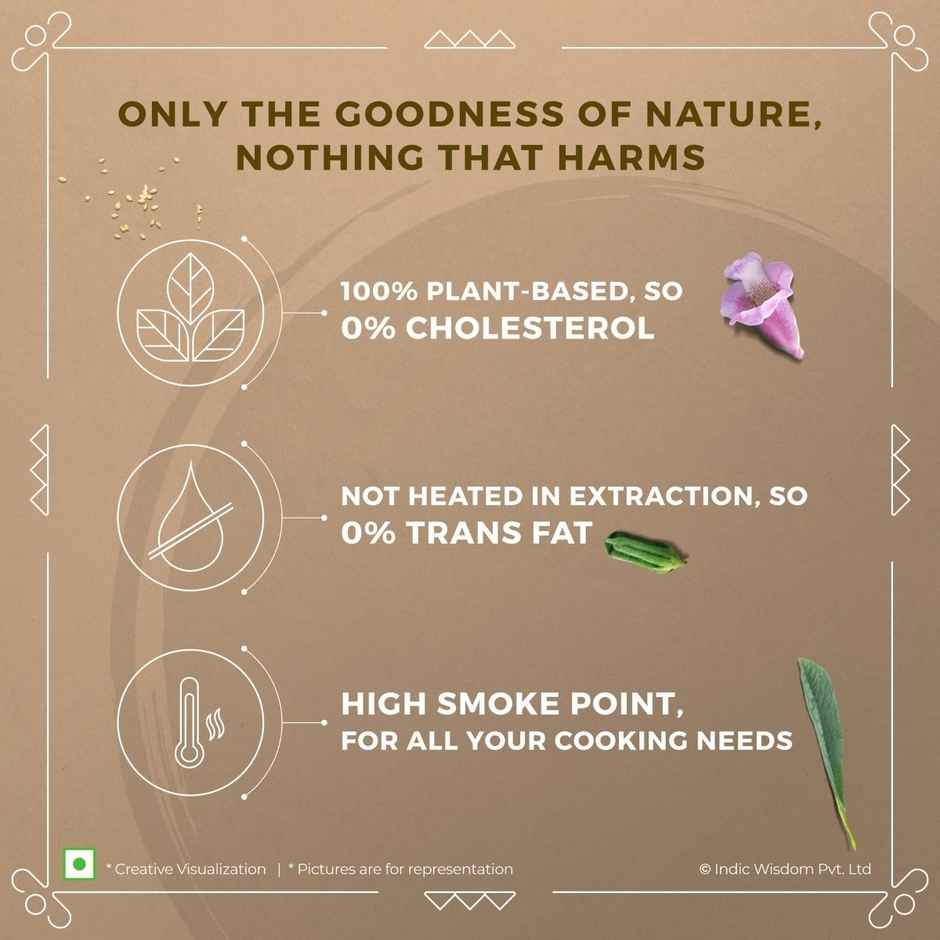 Indic Wisdom White Sesame (Til-Gingelly) Wood Cold Pressed Oil - Extracted on Wooden Churner