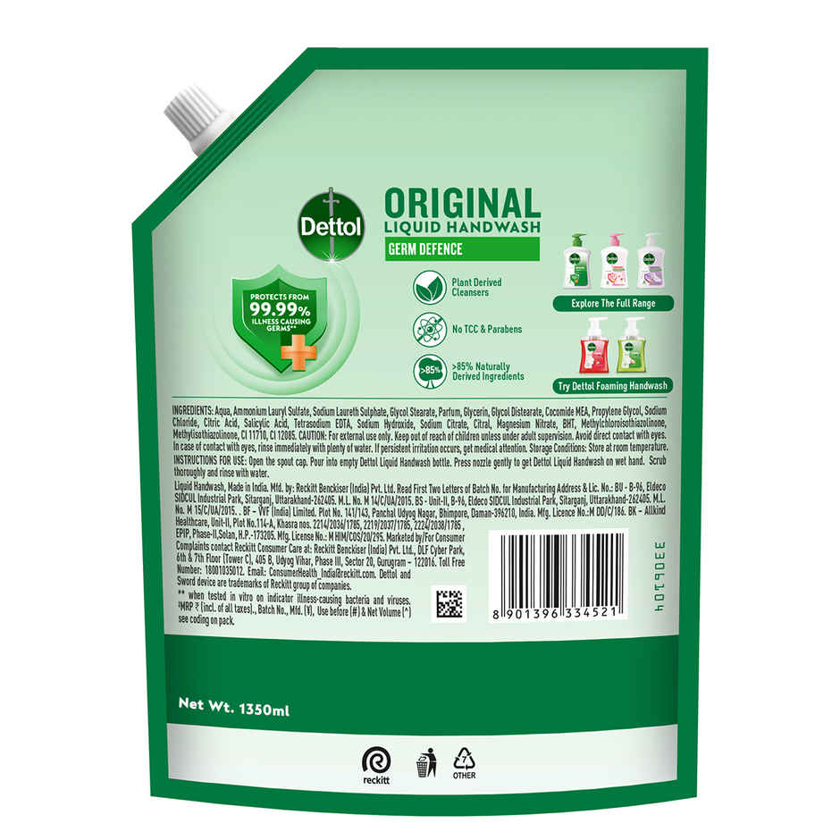 Dettol Original Hand Wash Refill | 99.99% Germ Protection