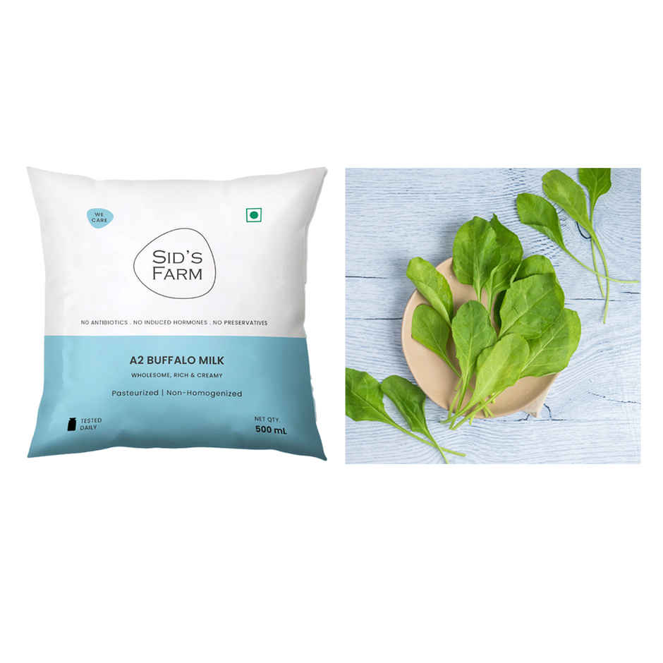 Sid'S Farm A2 Buffalo Fresh Milk (Pouch)(1pc) & Spinach - Cleaned, Without Roots(1pc) Combo