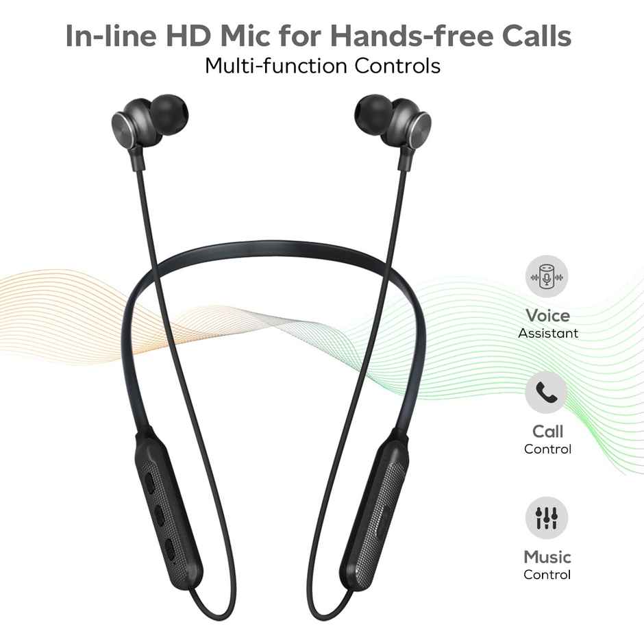 pTron Tangent Duo Wireless Neckband | 24H Playtime | HD Calls & Dual Device Pairing - Black