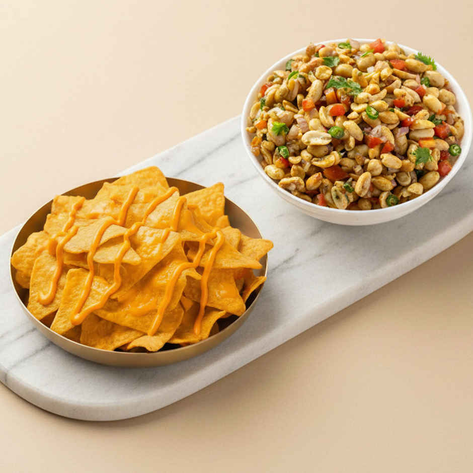 Nachos With Spicy Mayo + Masala Peanuts