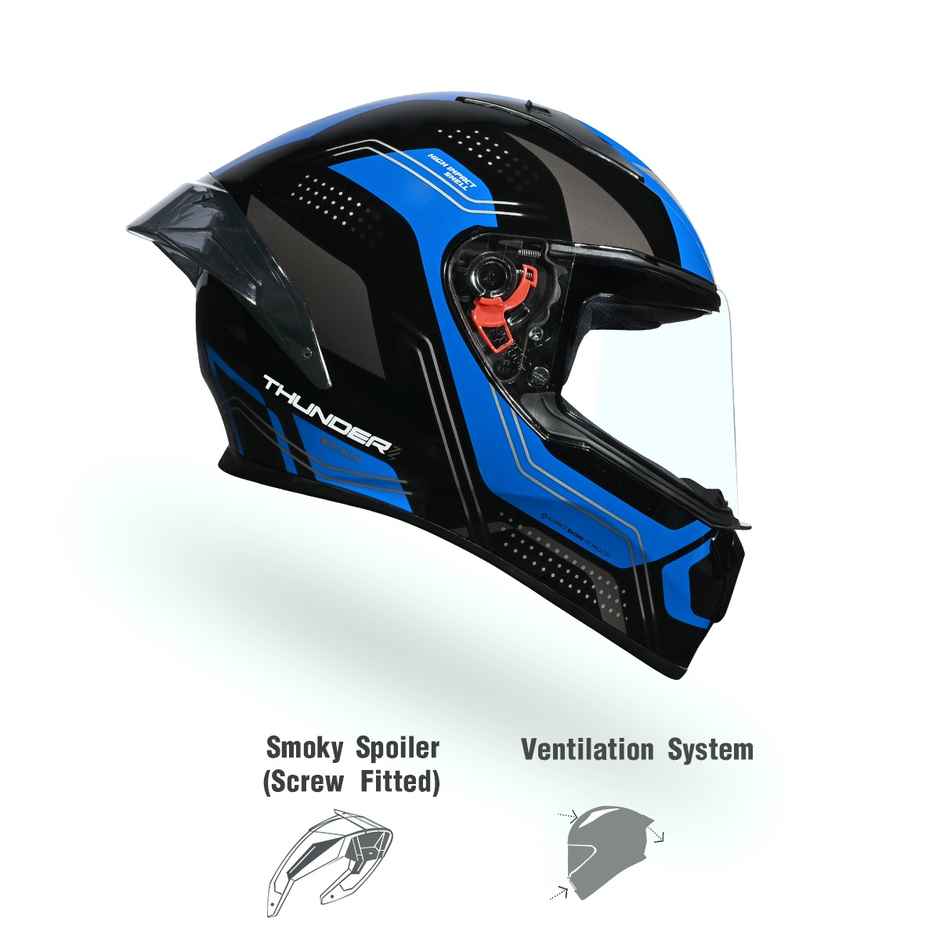 Studds Thunder Draken Full Face Helmet with Spoiler |Black Blue - XL