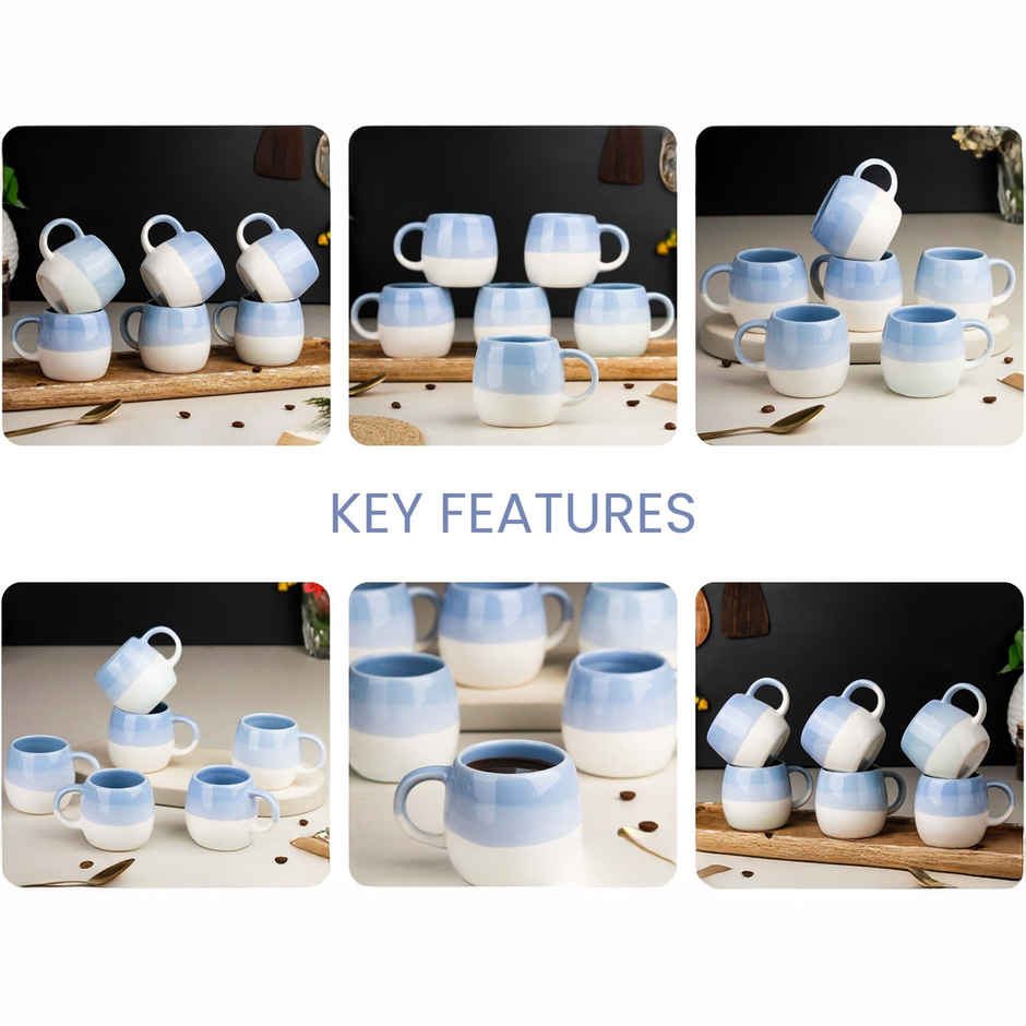 The Earth Store Tt Sky Blue Ovule Tea Cups | 190 ml Microwave Safe Coffee Cup