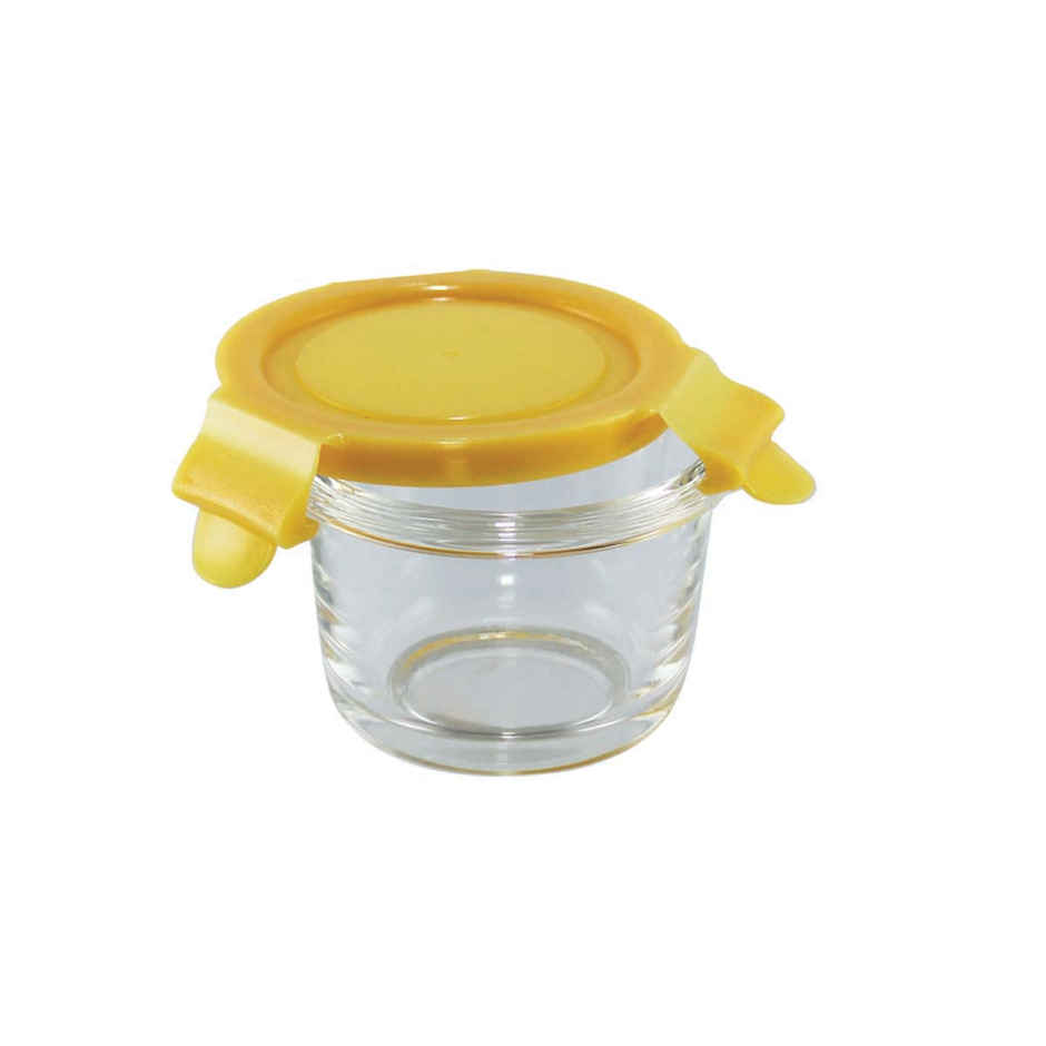 BAY6 Premium Imported Borosilicate Glass Container with Lid 150 ml - Round- Yellow