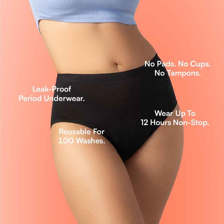 Mahina Modal Reusable Heavy Flow Period Panty for Girls & Women | Mid-Waist | Black - M