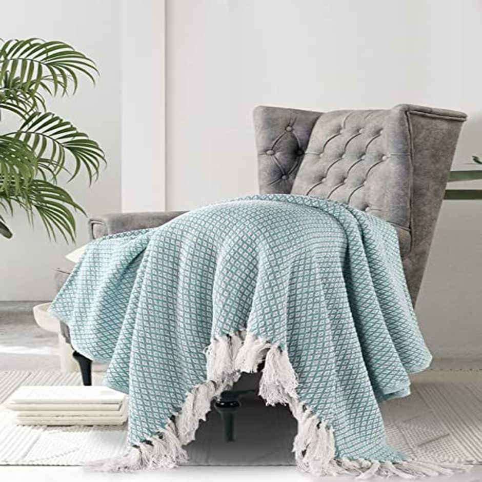 Sashaa World Soft Cotton Bed Throw-Blue & White