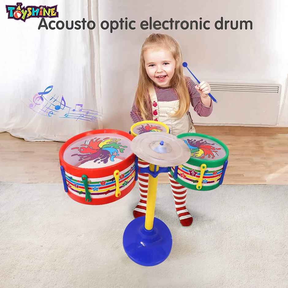 Toyshine 3-Piece Kids Drum Set, Beginner Musical Instrument Playset for Toddlers