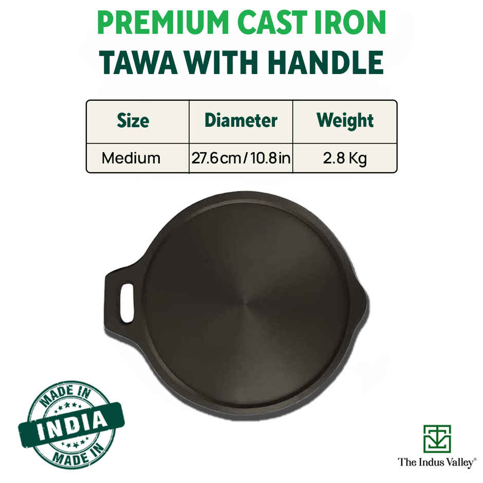 The Indus Valley Super Smooth Cast Iron Tawa With Free Wooden Spatula