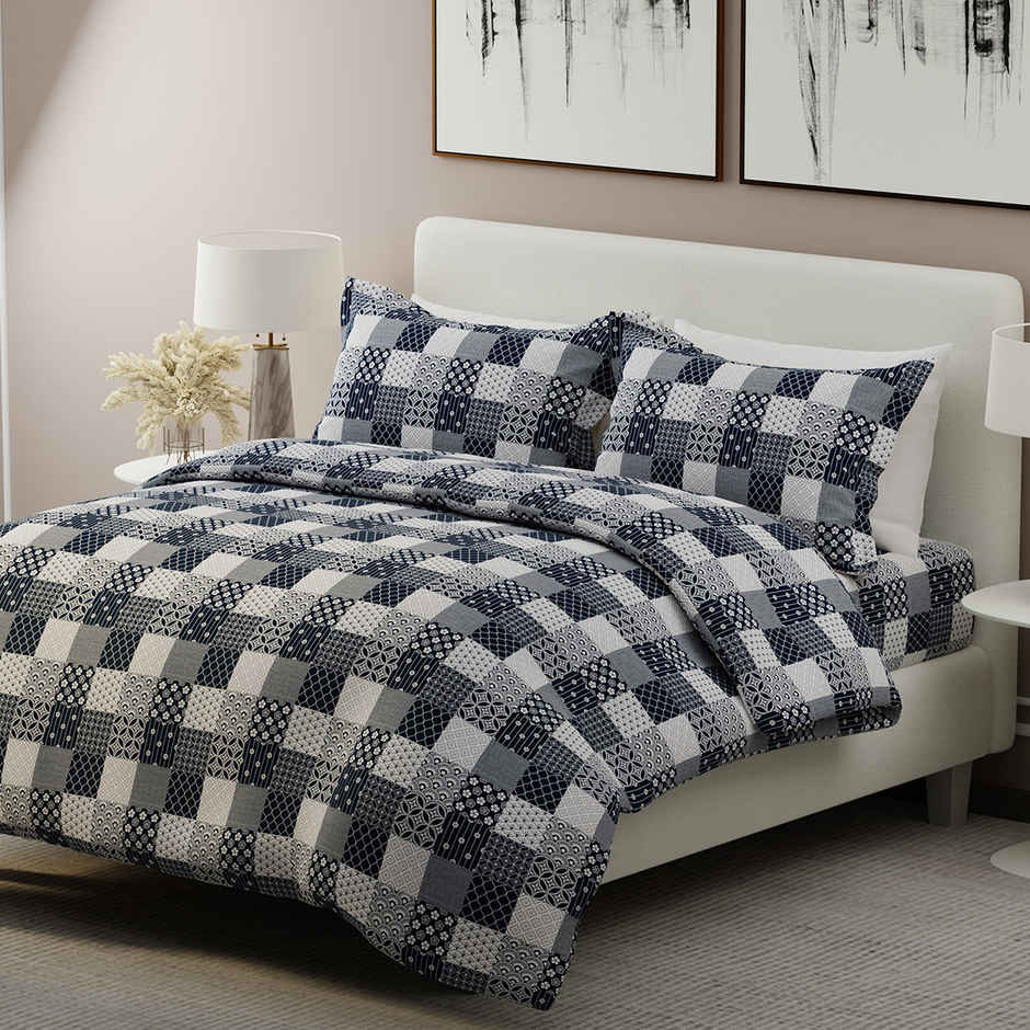 Boutique Living Alpha Geo (Valatia) 100% Cotton 200 TC Blue King Bedsheet with 2 Pillow Covers