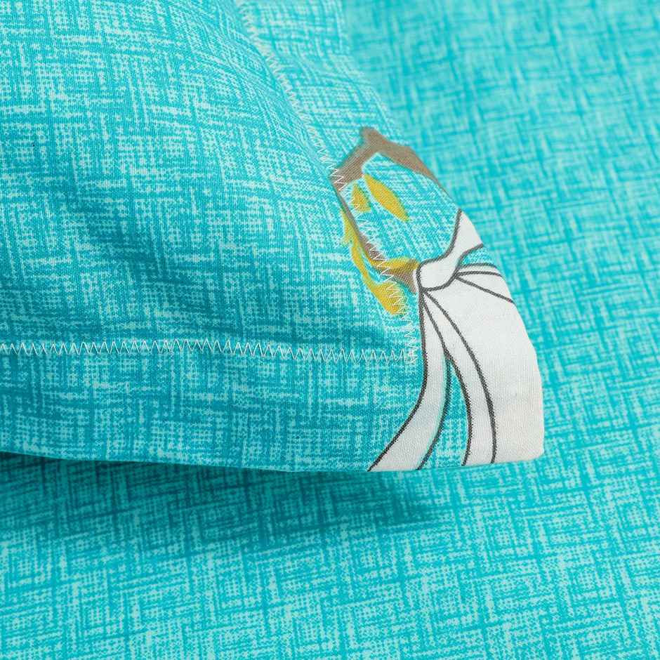 Story@home 144 TC Cotton Double Printed Flat Floral Bedsheet | Aqua Green | 98 x 89 in