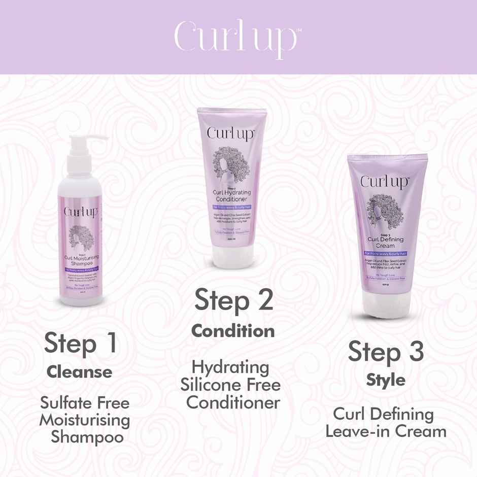 Curl Up Curl Care Bundle With Curly Hair Shampoo, Conditioner And Leave In Curl Defining Cream
