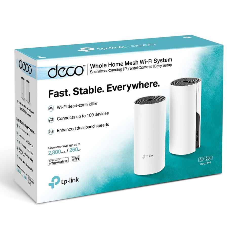 TP-Link Deco M4(2-Pack) AC1200 Whole Home Mesh Dual Band Wi-Fi System, Network Booster - White