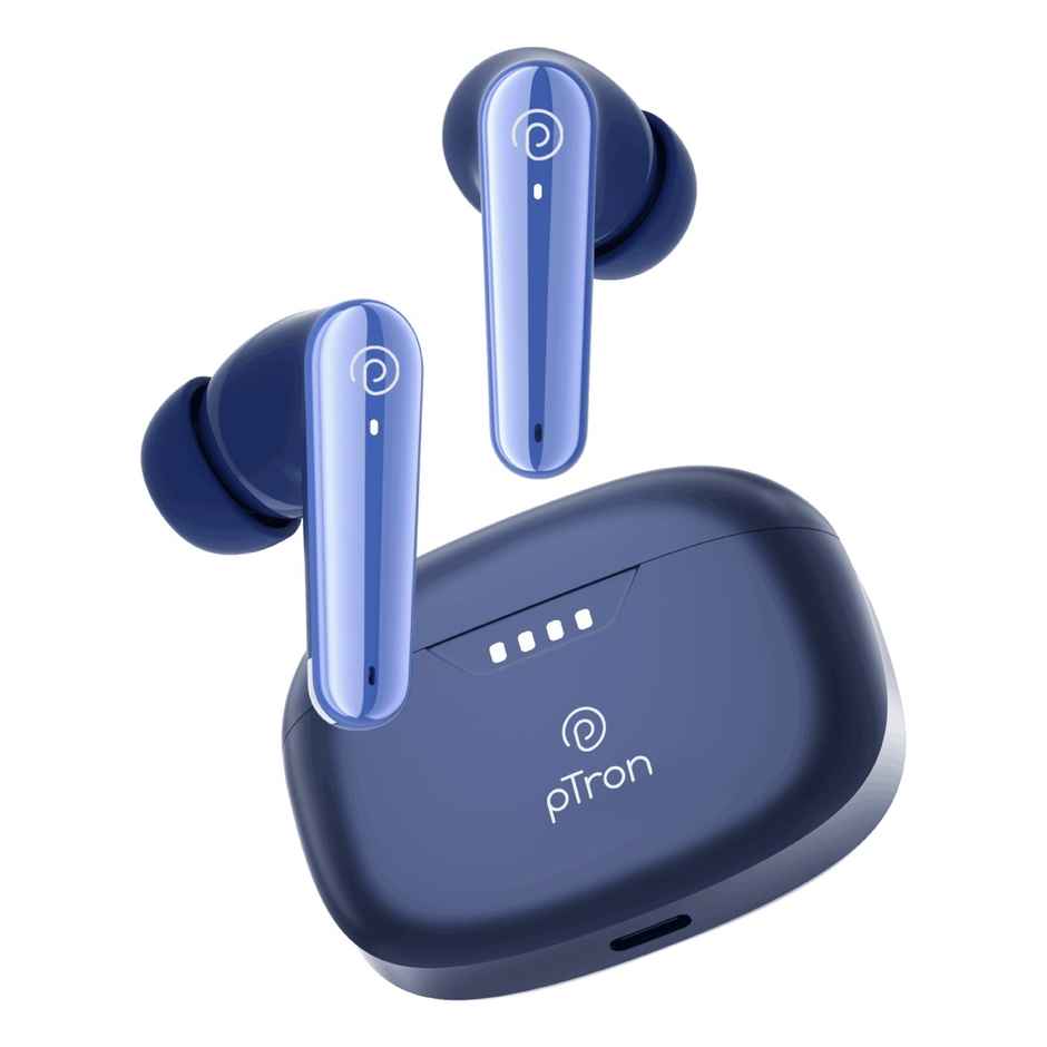 pTron Bassbuds Prism TWS Earbuds With 45Hrs Playtime | Trutalk Ai-Enc Calls | Pristine Sound - Blue