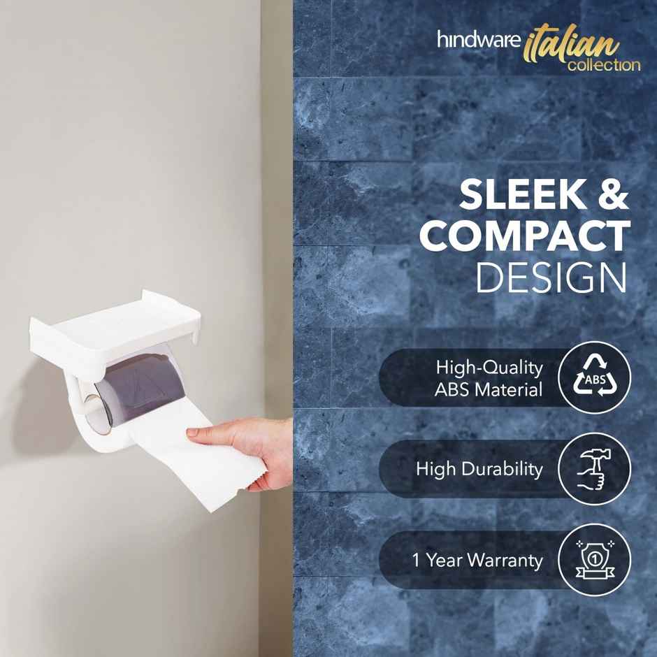 Hindware Self-adhesive Series Toilet Paper Holder with Paper-shield for Bathroom