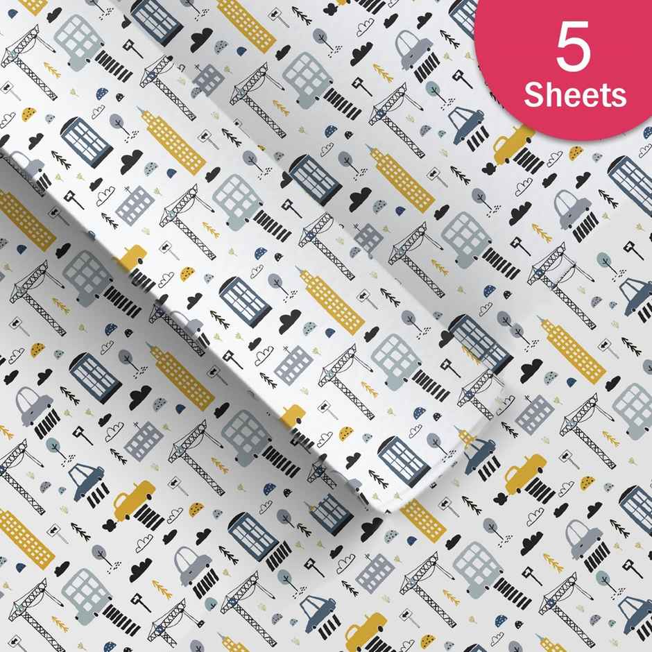 Paperpep White Car Print Gift Wrapping Paper | 19 x 29 Inch | Pack Of 5 Sheets | In Roll Pack