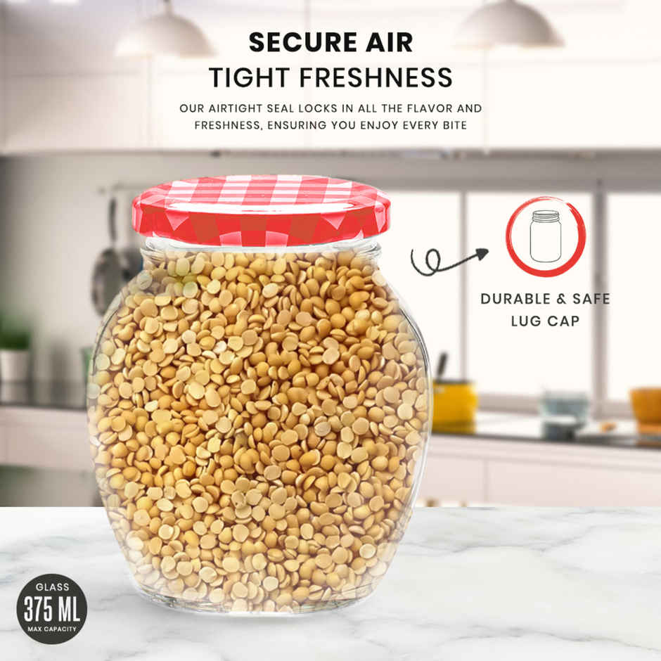 YERA GLASSWARE Lucia Storage Jar Set | Checkered Lids | Red - 375 ml