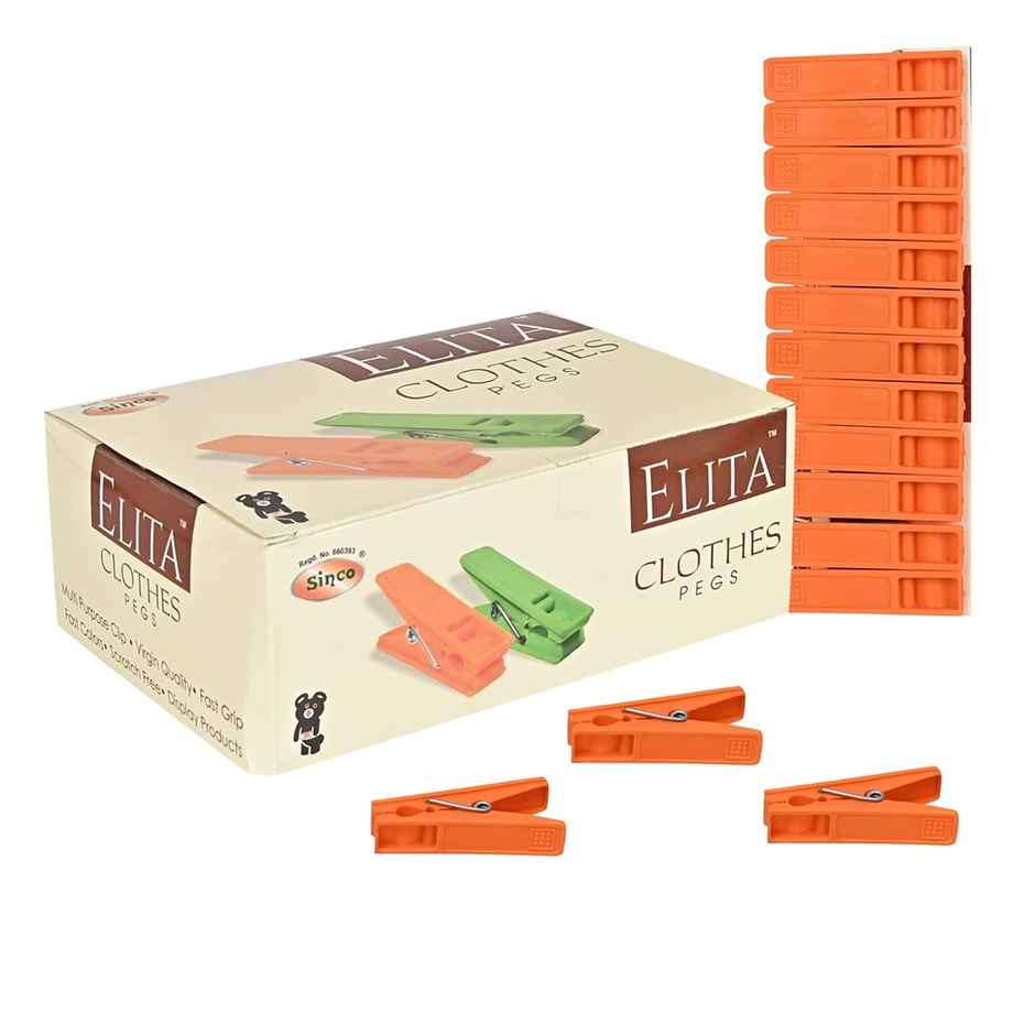 Sinco Elita Cloth Clips / Cloth Pegs - Pack of 1 (12 Pieces) - Yellow