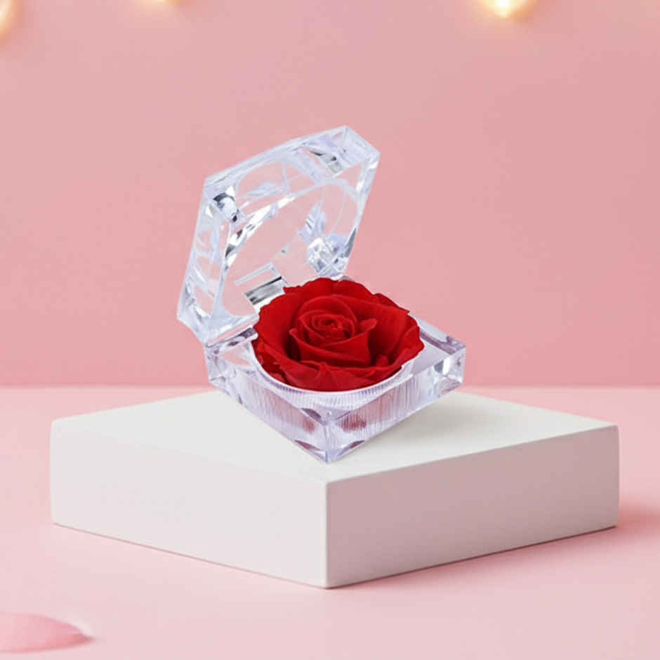 Red Preserved Rose in Crystal Box | Romantic Gift | FNP