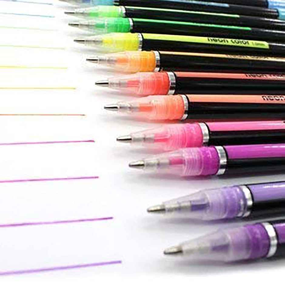 Chrome 6107-48Pcs Neon Gel Pens Set with Fluorescent, Metallic, Glitter, & Pastel Colours