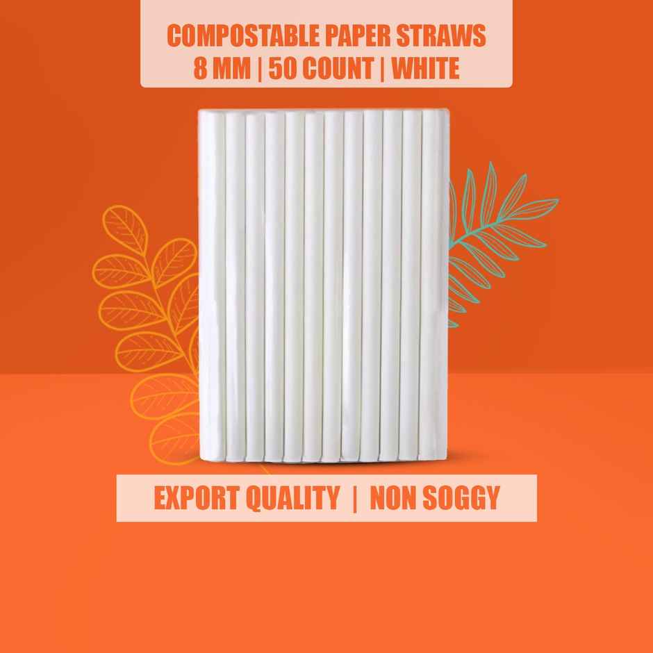 Eco Soul 8mm White | 50 Count | Paper Straw
