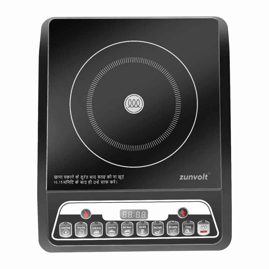 ZunVolt 2000 W Induction Cooktop Push Button, Unbreakable Glass Cooltouch Shockproof - Black